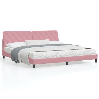 Рамка за легло с LED осветление, розова, 200x200 см, кадифе