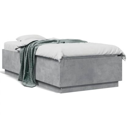 Рамка за легло с LED осветление, бетонно сива, 75x190 см