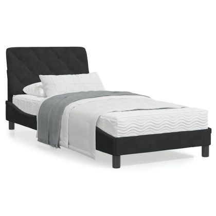 Легло с матрак, черно, 90x200 см, кадифе