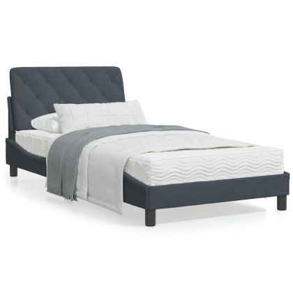 Легло с матрак, тъмносиво, 100x200 см, кадифе