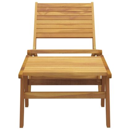 Градински стол с опора за крака, тиково дърво масив