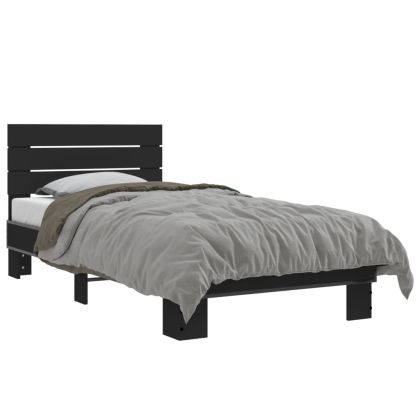 Рамка за легло, черна, 90x190 см, инженерно дърво и метал