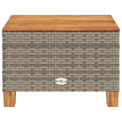 Градинска маса, сива, 55x55x36 см, полиратан и акациево дърво