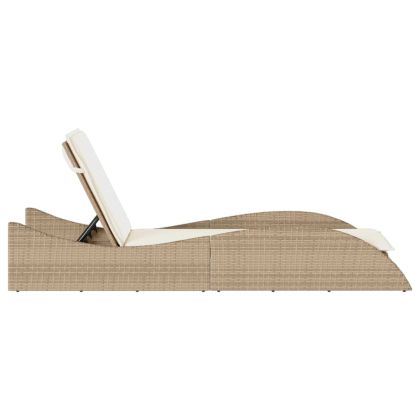 Шезлонг с възглавница, бежов, 60x205x73 см, полиратан