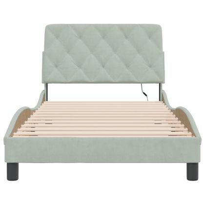 Рамка за легло с LED осветление без матрак, светлосива, 100x200 см, кадифе