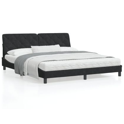Легло с матрак, черно, 180x200 см, кадифе