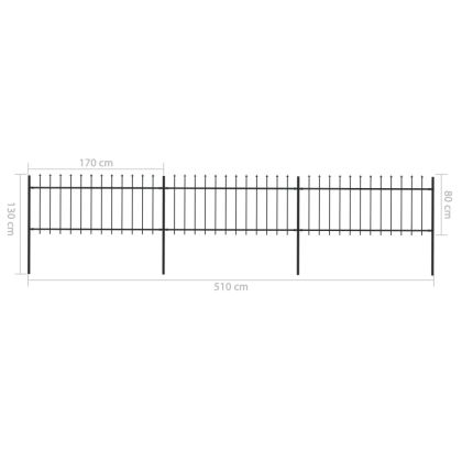 Градинска ограда с връх тип „копие“, стомана, 537x80 см, черна