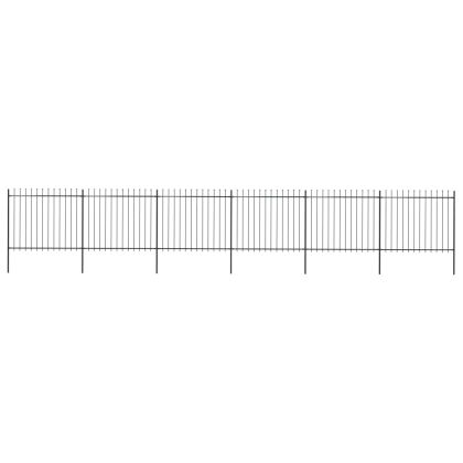 Градинска ограда с пики, стомана, 10,2x1,5 м, черна