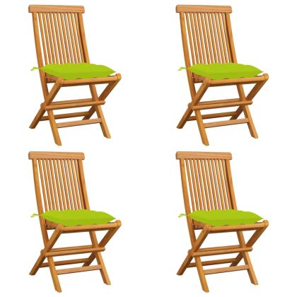 Градински столове с яркозелени възглавници 4 бр тик масив