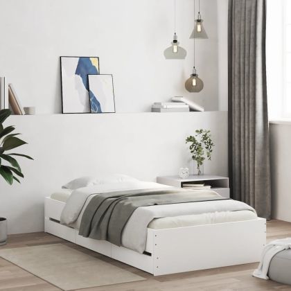 Рамка за легло с чекмеджета, бяла, 75x190 см, инженерно дърво