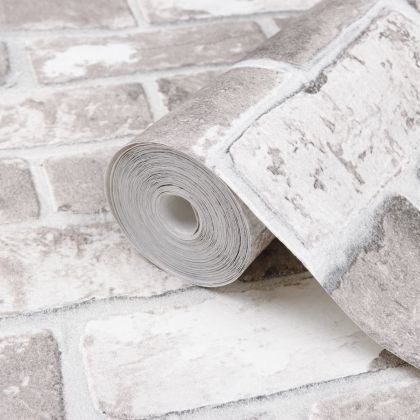 Тапет, 3D, тухлен модел, сив, 10x0,53 м, нетъкан