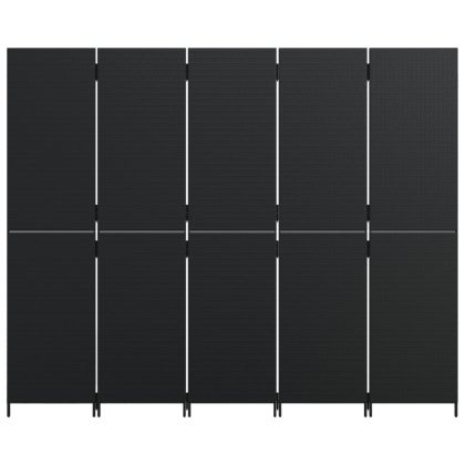 Параван за стая, 5 панела, черен, полиратан