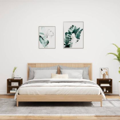 Нощни шкафчета с LED осветление, стенен монтаж, 2 бр, кафяв дъб