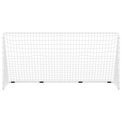 Футболна врата с мрежа, бяла, 366x122x182 см, стомана
