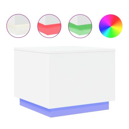 Маса за кафе с LED осветление, бяла, 50x50x40 см