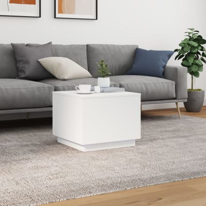 Маса за кафе с LED осветление, бяла, 50x50x40 см