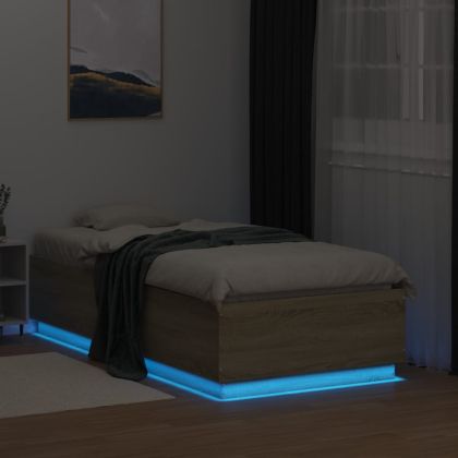 Рамка за легло с LED осветление, дъб сонома, 90x190 см
