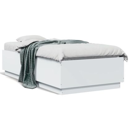 Рамка за легло с LED осветление бяла 90x190 см инженерно дърво