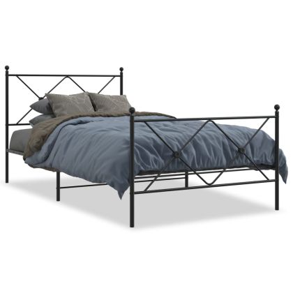 Метална рамка за легло с горна и долна табла, черна, 100x200 см