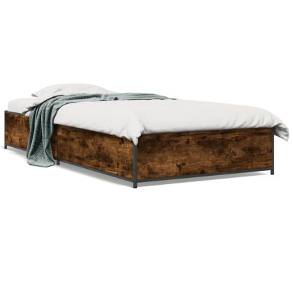 Рамка за легло, опушен дъб, 90x200 см, инженерно дърво и метал