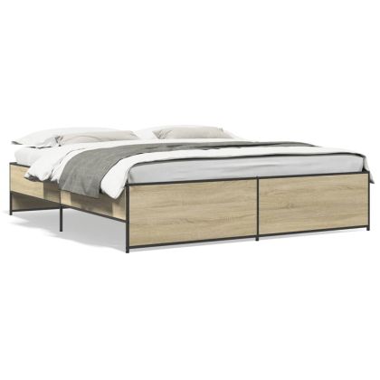 Рамка за легло, дъб сонома, 200x200 см, инженерно дърво и метал