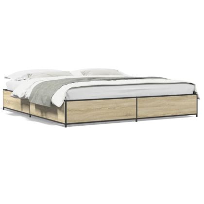Рамка за легло, дъб сонома, 200x200 см, инженерно дърво и метал