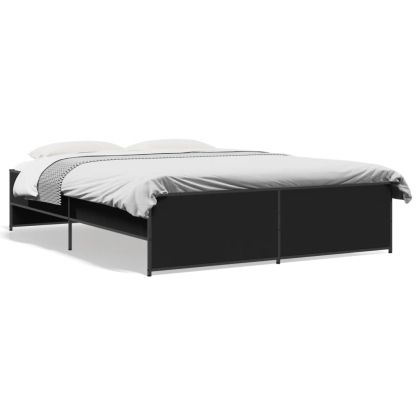 Рамка за легло, черна, 160x200 см, инженерно дърво и метал