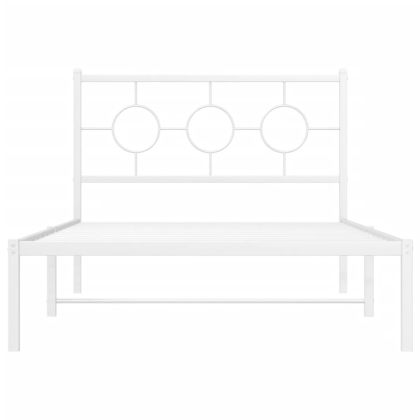 Метална рамка за легло с горна табла, бяла, 107x203 см
