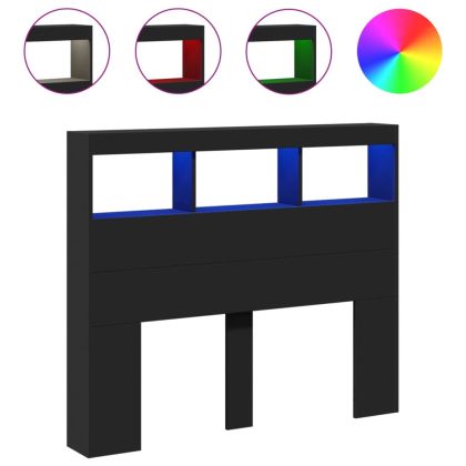 Табла шкаф с LED, черен, 120x17x102 см