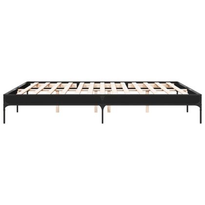 Рамка за легло, черна, 200x200 см, инженерно дърво и метал