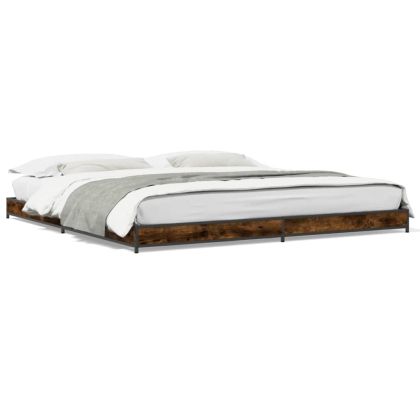 Рамка за легло, опушен дъб, 180x200 см, инженерно дърво и метал