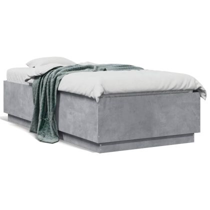 Рамка за легло с LED осветление, бетонно сива, 90x190 см