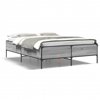 Рамка за легло, сив сонома, 120x190 см, инженерно дърво и метал