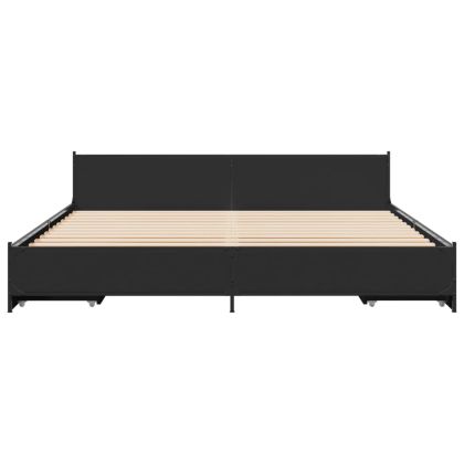 Рамка за легло с чекмеджета, черна, 200x200 см, инженерно дърво