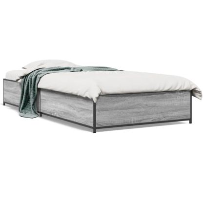 Рамка за легло, сив сонома, 90x190 см, инженерно дърво и метал