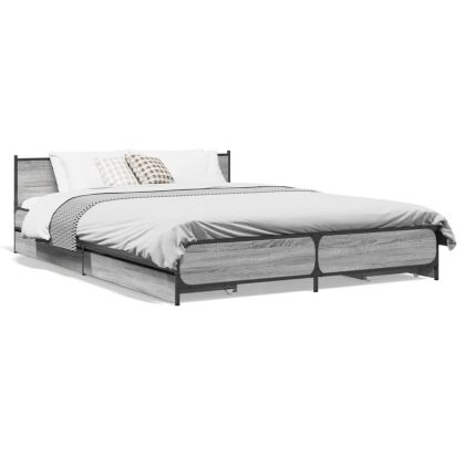 Рамка за легло с чекмеджета, сив сонома, 160x200 см
