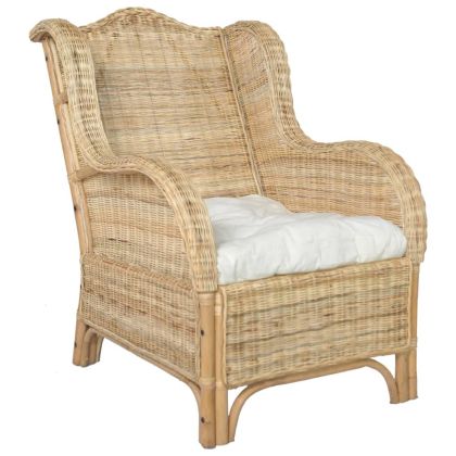 Кресло с възглавница, естествен ратан и лен