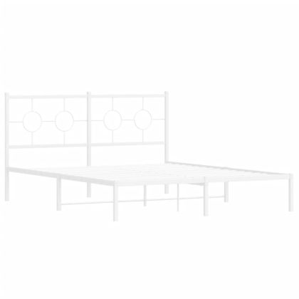 Метална рамка за легло с горна табла, бяла, 150x200 см