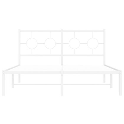 Метална рамка за легло с горна табла, бяла, 140x190 см