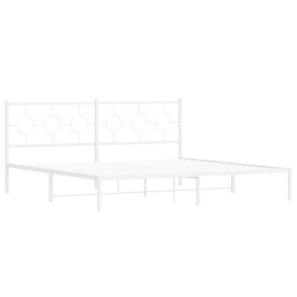 Метална рамка за легло с горна табла, бяла, 200x200 см