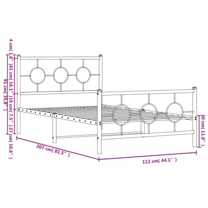 Метална рамка за легло с горна и долна табла, бяла, 107x203 см