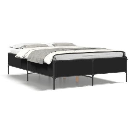 Рамка за легло, черна, 140x190 см, инженерно дърво и метал
