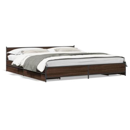 Рамка за легло с чекмеджета, кафяв дъб, 200x200 см