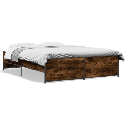 Рамка за легло, опушен дъб, 160x200 см, инженерно дърво и метал