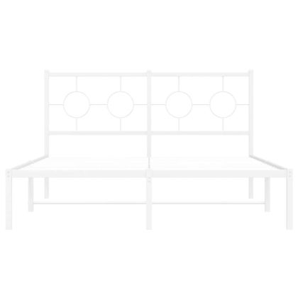 Метална рамка за легло с горна табла, бяла, 135x190 см