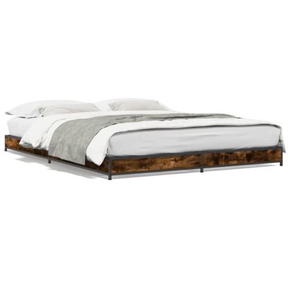 Рамка за легло, опушен дъб, 140x200 см, инженерно дърво и метал