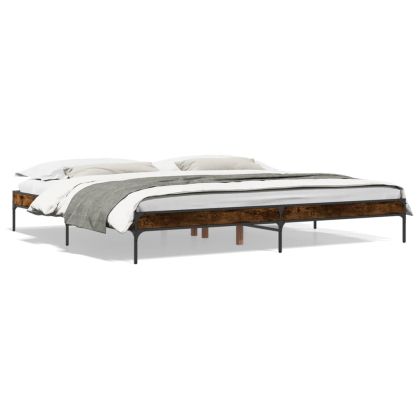 Рамка за легло, опушен дъб, 200x200 см, инженерно дърво и метал