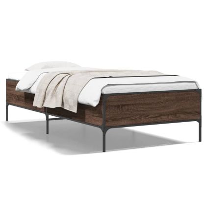 Рамка за легло, кафяв дъб, 90x200 см, инженерно дърво и метал