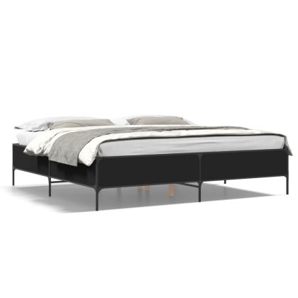 Рамка за легло, черна, 200x200 см, инженерно дърво и метал