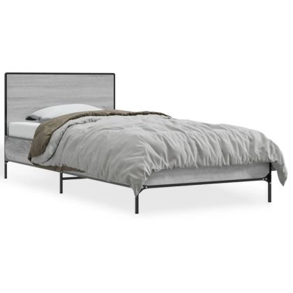 Рамка за легло, сив сонома, 90x200 см, инженерно дърво и метал